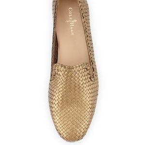 Cola Haan Gold woven leather loafers